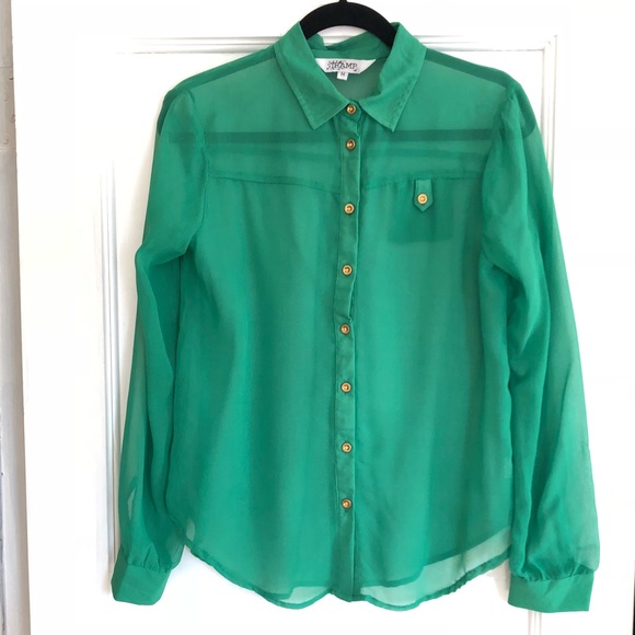 Tramp Green Sheer Oversized Button Down Shirt - Picture 2 of 5